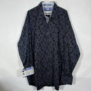 Visconti Uomo Button Up Shirt Mens Size 3XL Blue Black Paisley Striped Flipcuff